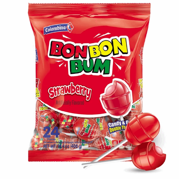 Bon Bon Bum Strawberry Lollipops | 24 Units | Colombina – MamaFoods