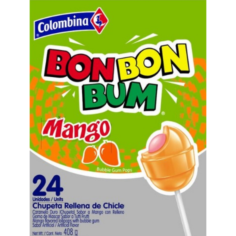 Chupetas Bon Bon Bum de Mango | 24 Unidades | Colombina